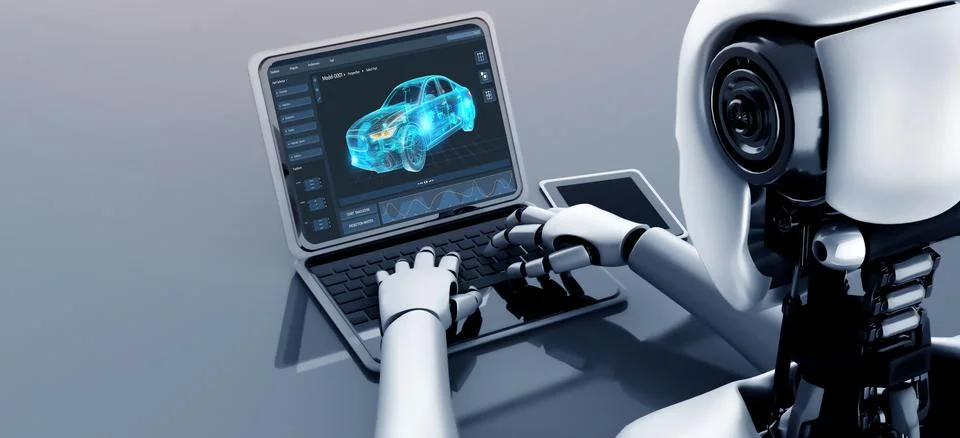 Electric car design software on computer screen show simulation blueprint snugly 스톡 일러스트