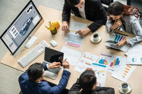 Electric car design software on computer screen show simulation blueprint snugly Stock Photos