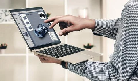 Electric car design software on computer screen show simulation blueprint snugly Stock Photos