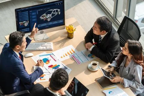 Electric car design software on computer screen show simulation blueprint snugly Stock Photos