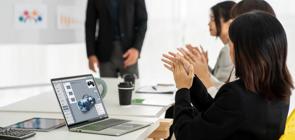Electric car design software on computer screen show simulation blueprint snugly Stock Photos