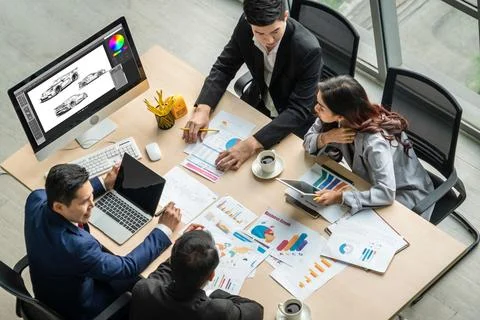 Electric car design software on computer screen show simulation blueprint snugly Stock Photos