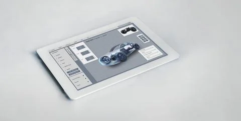 Electric car design software on computer screen show simulation blueprint snugly 写真素材