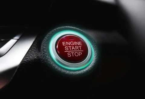The electric car engine start stop button Stock Photos