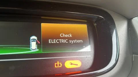 Electric Car Error Message Broken Engine Light Stock Photos