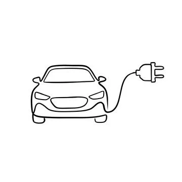 Electric Car Front View with Charging Plug Continuous Line Art Icon Illustrazione stock