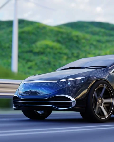 Electric car on highway Stock Footage 303669335