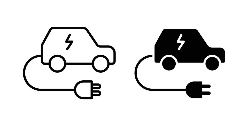 Electric Car icon black vector isolated on white Stock Illustration