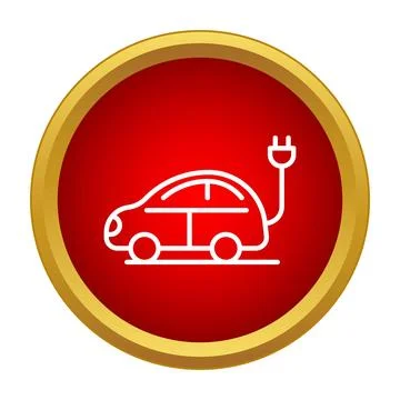 Electric car icon with charging plug inside red circle Иллюстрация