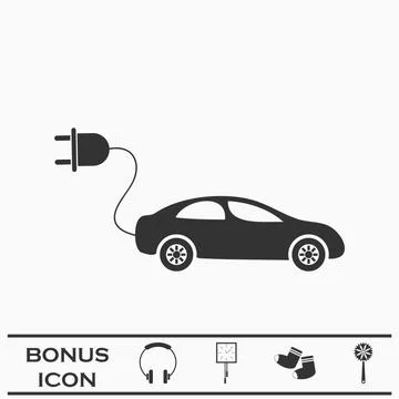Electric car icon flat Stock Illustration
