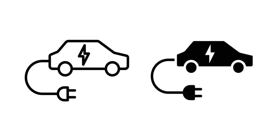 Electric Car icon solid, line, and editable vector set. Stock Illustration