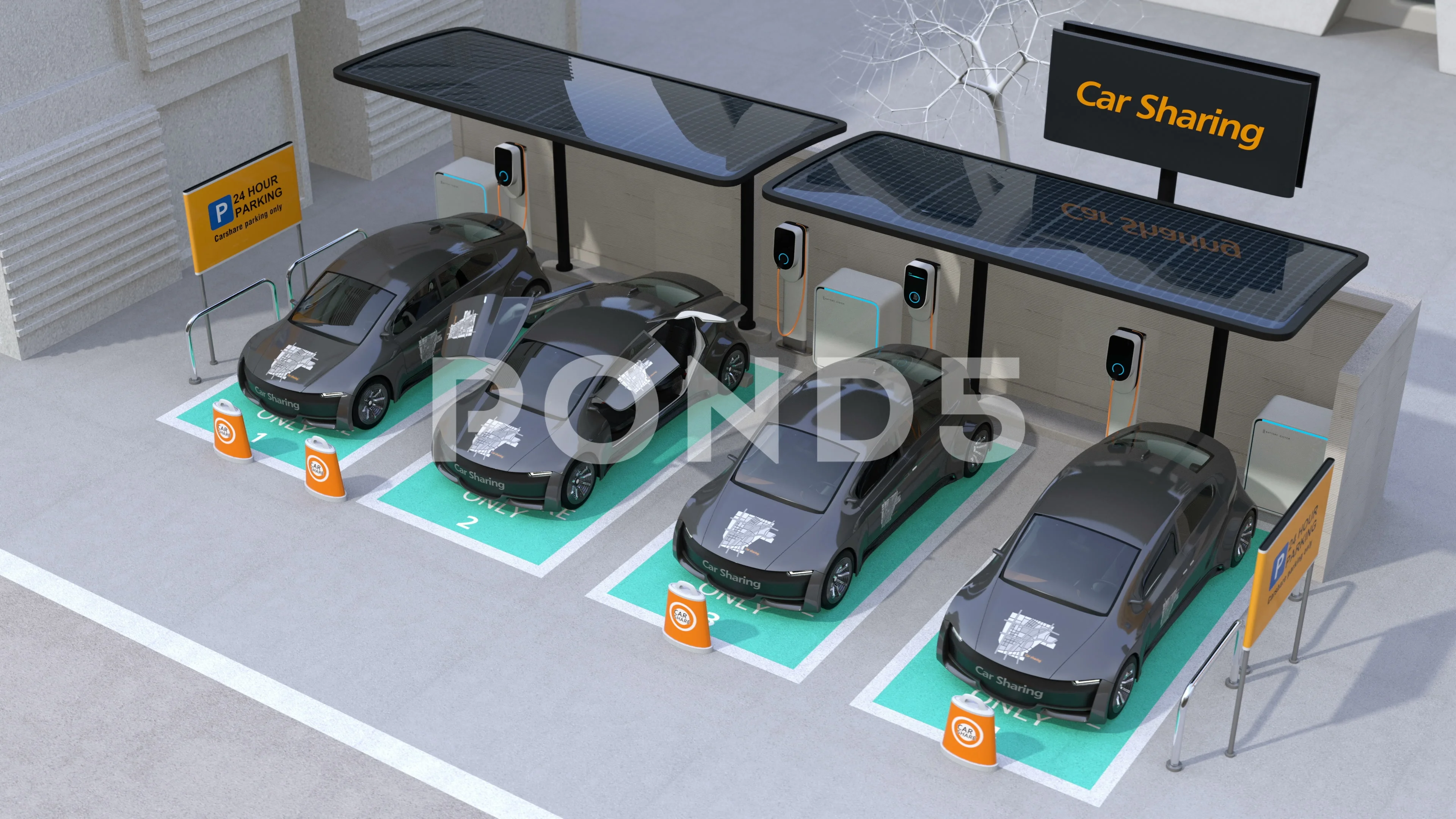 Electric car leaving car sharing parking pic