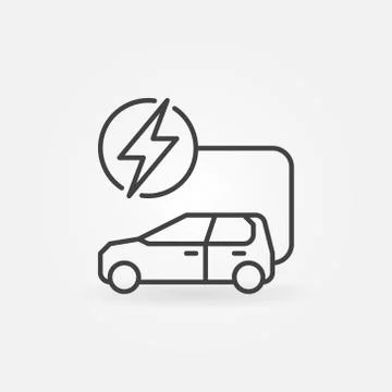 Electric car with lightning vector icon in outline style Stock Illustration