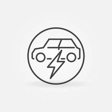 Electric car with Lightning vector thin line round icon Stock Illustration