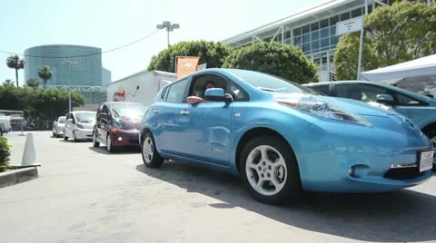 Electric Car Line Up Stock Footage 10956549