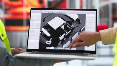 Electric Car Manufacturing: Young Technicians Using 3D CAD Software Stock Footage 328715761