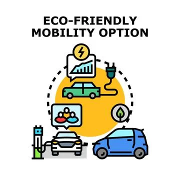 Electric car mobility promoting eco friendly transportation Stock Illustration