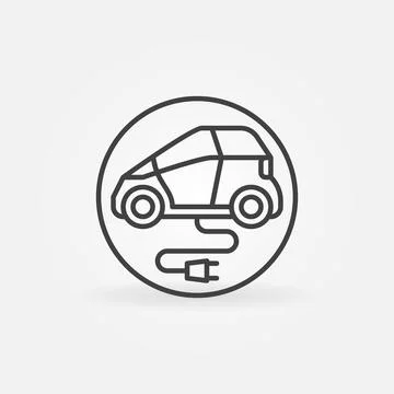Electric Car or EV linear vector concept round icon Stock Illustration
