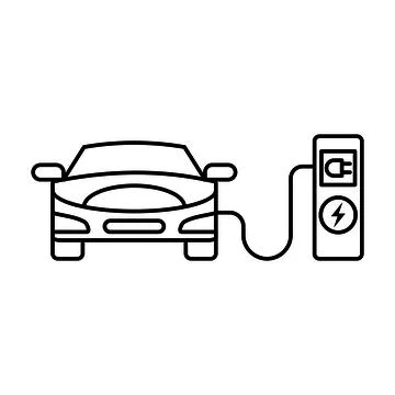 Electric car outlined icon in the charging station Stock Illustration
