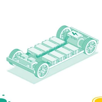Electric car platform. Chassis with lithium battery cells pack. Modular sys.. Stock Illustration
