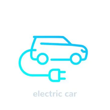 Electric car with plug, EV line icon Stock Illustration