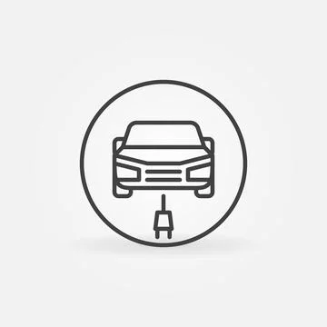 Electric Car with Plug linear vector concept round icon Stock Illustration