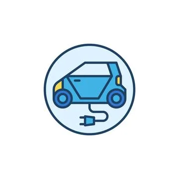 Electric Car with Plug vector concept round colored icon Stock Illustration