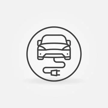 Electric Car with Plug vector concept round line icon Illustrazione stock
