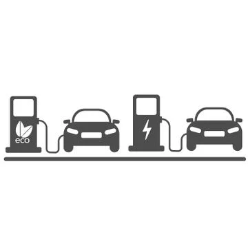 Electric car in refill. Icon vector Stock Illustration