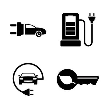 Electric Car. Simple Related Vector Icons Illustrazione stock