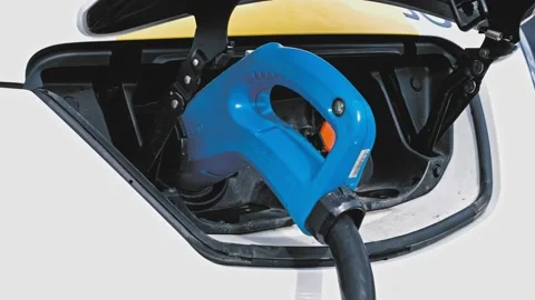Electric Car Socket with Plug In Charger Connector Stock Footage 219350481