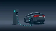 Electric Car Suv Charging At The Charger Station At Night Stock Footage
