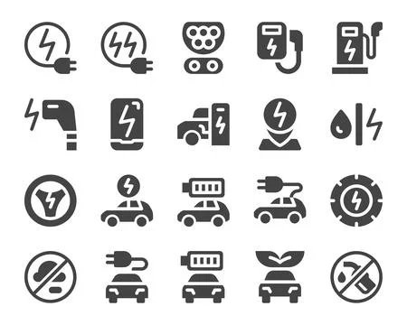 Electric car,ev car solid icon set Stock Illustration