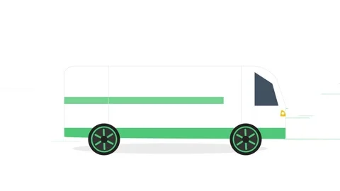 Electric Cargo Delivery Van Chassis Motion Graphic with Emerald Green Accen.. Stock Footage 346611762