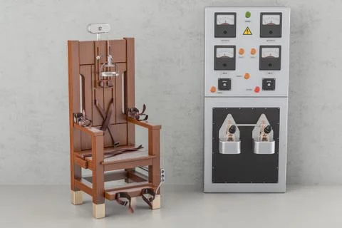 Electric chair with electrical power panel box, 3D rendering Illustrazione stock