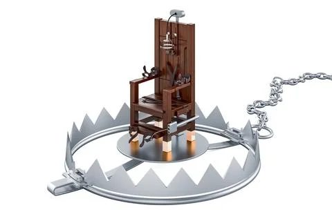 Electric chair inside bear trap, 3D rendering Illustrazione stock