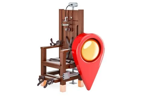 Electric chair with map pointer, 3D rendering Illustrazione stock