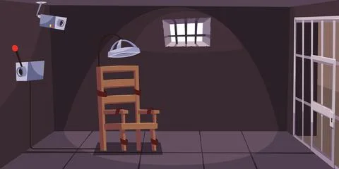 Electric chair in prison cell. Empty capital punishment for death killer and 스톡 일러스트