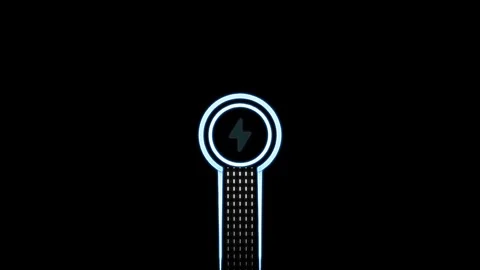 Electric charging neon glowing lightning bolt icon indicating digital power.. Stock Footage 334157679