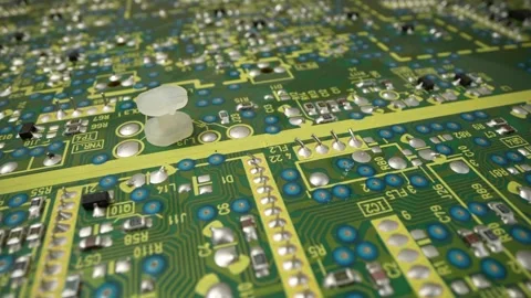 Electric chip on macro. motherboard computer. Computer AI chip CPU circuit board Video stock 264955148