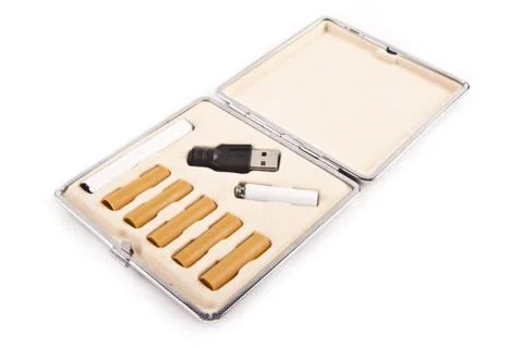 Electric cigarette in box isolated Stock Photos