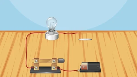 Electric circuit being assembled with battery and light bulbs, hand closing.. Stock Footage 334323556