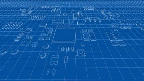 Electric circuit board, various chips. Vector Stock Illustration