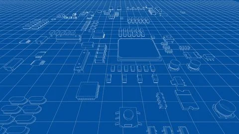 Electric circuit board, various chips. Vector Stockillustratie