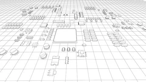 Electric circuit board, various chips. Vector Stockillustratie