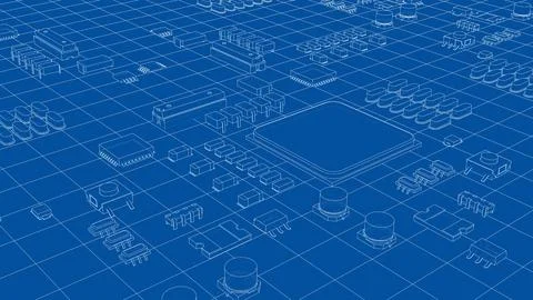 Electric circuit board, various chips. Vector Stock Illustration