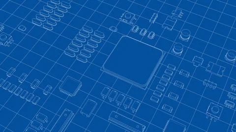 Electric circuit board, various chips. Vector Stockillustratie