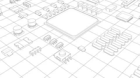 Electric circuit board, various chips. Vector Stock Illustration