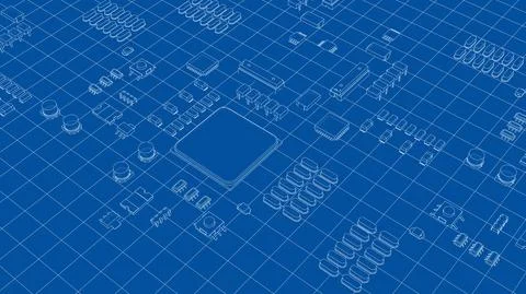 Electric circuit board, various chips. Vector Stock Illustration