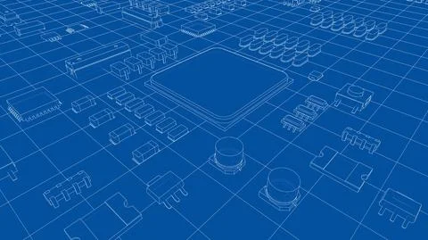 Electric circuit board, various chips. Vector Stock Illustration